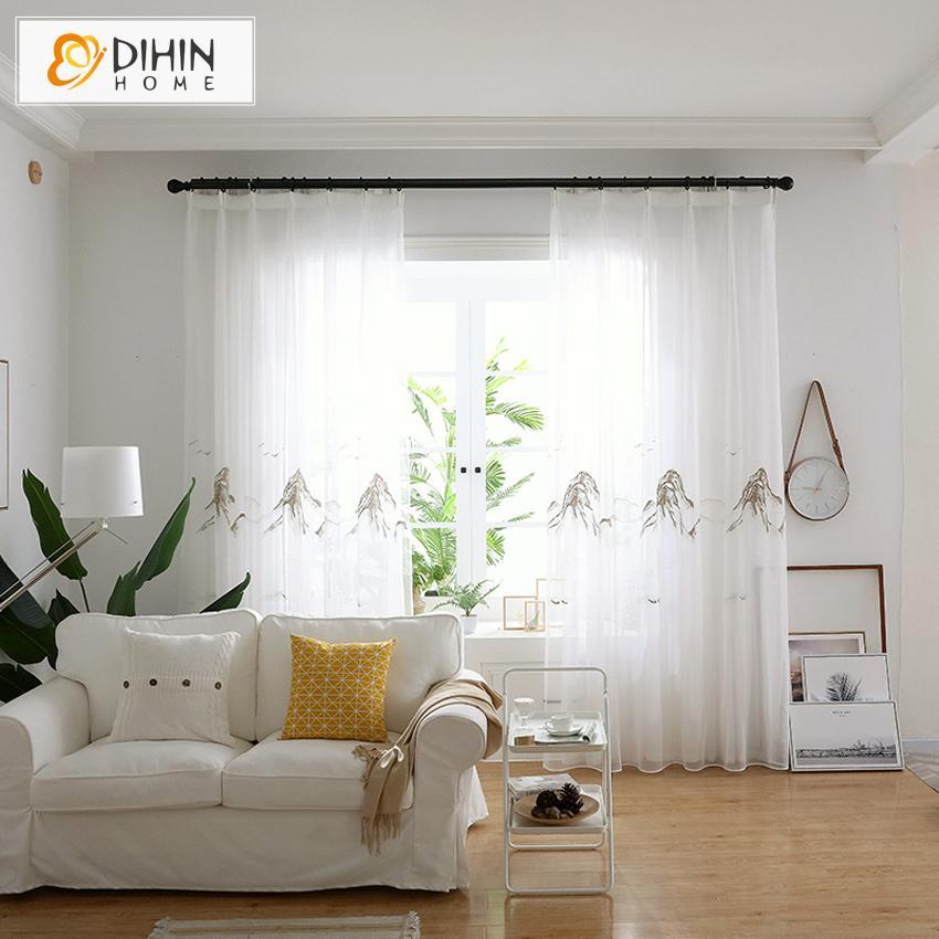 DIHIN HOME Modern Mountain Peak Sheer Curtain, Grommet Window Curtain for Living Room ,52x63-inch,1 Panel