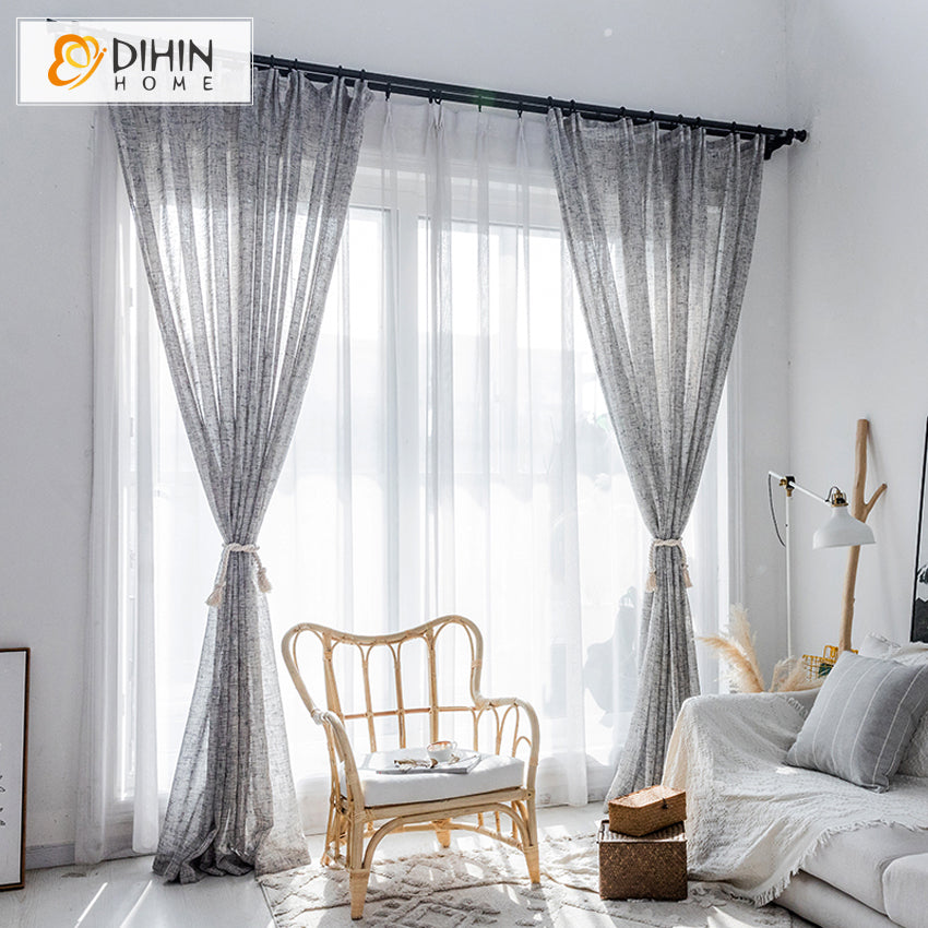 DIHINHOME Home Textile Sheer Curtain DIHIN HOME Modern Natural Cotton Linen Light Grey Sheer Curtain,Grommet Window Curtain for Living Room ,52x63-inch,1 Panel