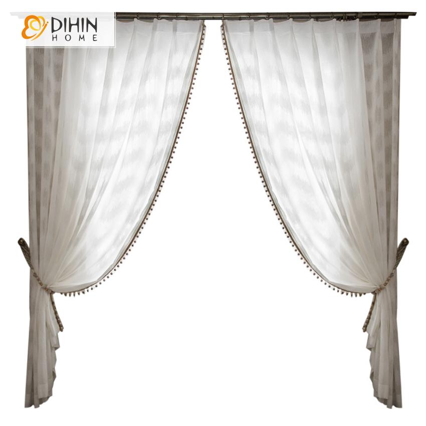 DIHIN HOME Modern Sheer Curtain With Bead Lace, Grommet Window Curtain for Living Room ,52x63-inch,1 Panel