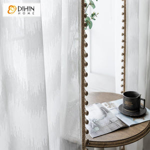 DIHIN HOME Modern Sheer Curtain With Bead Lace, Grommet Window Curtain for Living Room ,52x63-inch,1 Panel