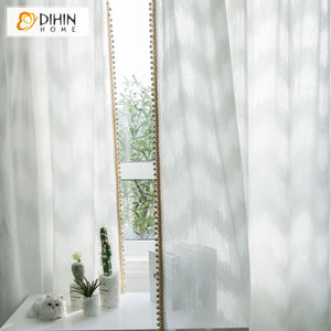 DIHIN HOME Modern Sheer Curtain With Bead Lace, Grommet Window Curtain for Living Room ,52x63-inch,1 Panel