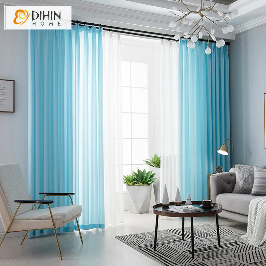 DIHIN HOME Modern Simple Sky Blue Color Window Screening ,Sheer Curtain, Grommet Window Curtain for Living Room ,52x63-inch,1 Panel
