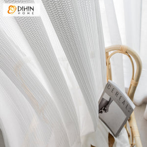 DIHIN HOME Modern Simple White Fishbone Pattern Sheer Curtains,Grommet Window Curtain for Living Room ,52x63-inch,1 Panel