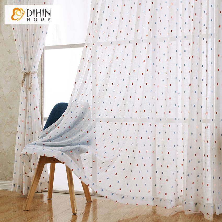 DIHIN HOME Modern Small Dots Embroidered,Sheer Curtain, Grommet Window Curtain for Living Room ,52x63-inch,1 Panel