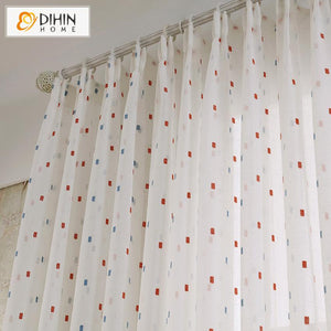 DIHIN HOME Modern Small Dots Embroidered,Sheer Curtain, Grommet Window Curtain for Living Room ,52x63-inch,1 Panel