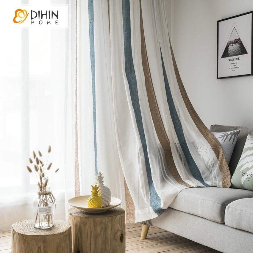 DIHINHOME Home Textile Sheer Curtain DIHIN HOME Modern Stripe Tulle Curtain ,Sheer Curtain, Grommet Window Curtain for Living Room ,52x63-inch,1 Panel