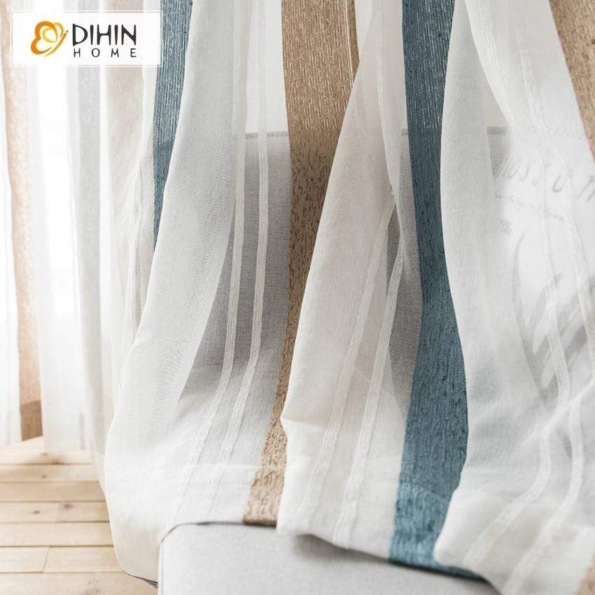 DIHINHOME Home Textile Sheer Curtain DIHIN HOME Modern Stripe Tulle Curtain ,Sheer Curtain, Grommet Window Curtain for Living Room ,52x63-inch,1 Panel