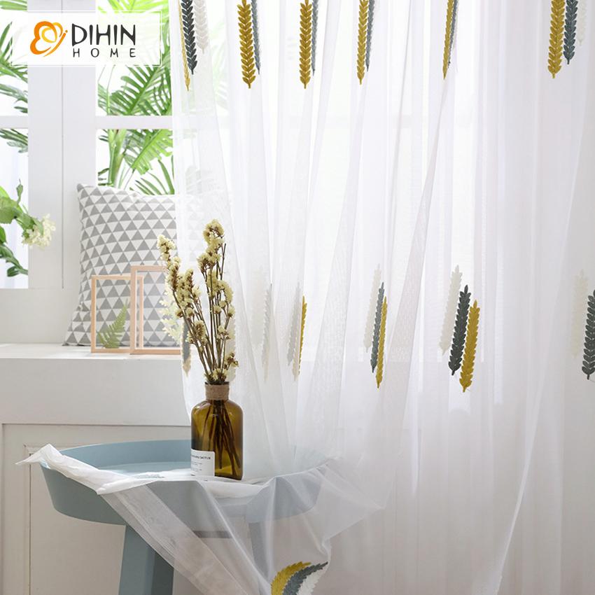 DIHIN HOME Modern Striped Embroidered Sheer Curtain, Grommet Window Curtain for Living Room ,52x63-inch,1 Panel