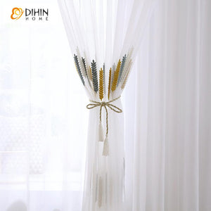 DIHIN HOME Modern Striped Embroidered Sheer Curtain, Grommet Window Curtain for Living Room ,52x63-inch,1 Panel