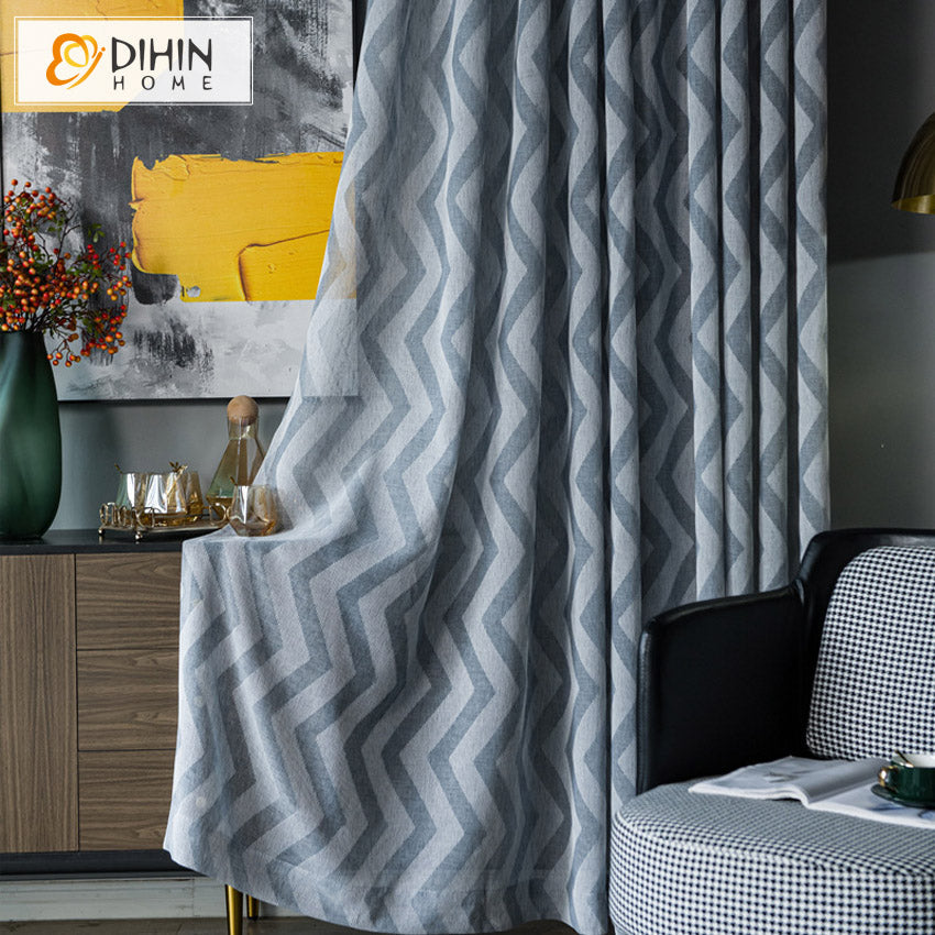 DIHIN HOME Modern Striped Sheer Curtain,Grommet Window Curtain for Living Room,52x63-inch,1 Panel