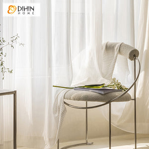 DIHINHOME Home Textile Sheer Curtain DIHIN HOME Modern Striped White Color,Grommet Window Sheer Curtain for Living Room ,52x63-inch,1 Panel