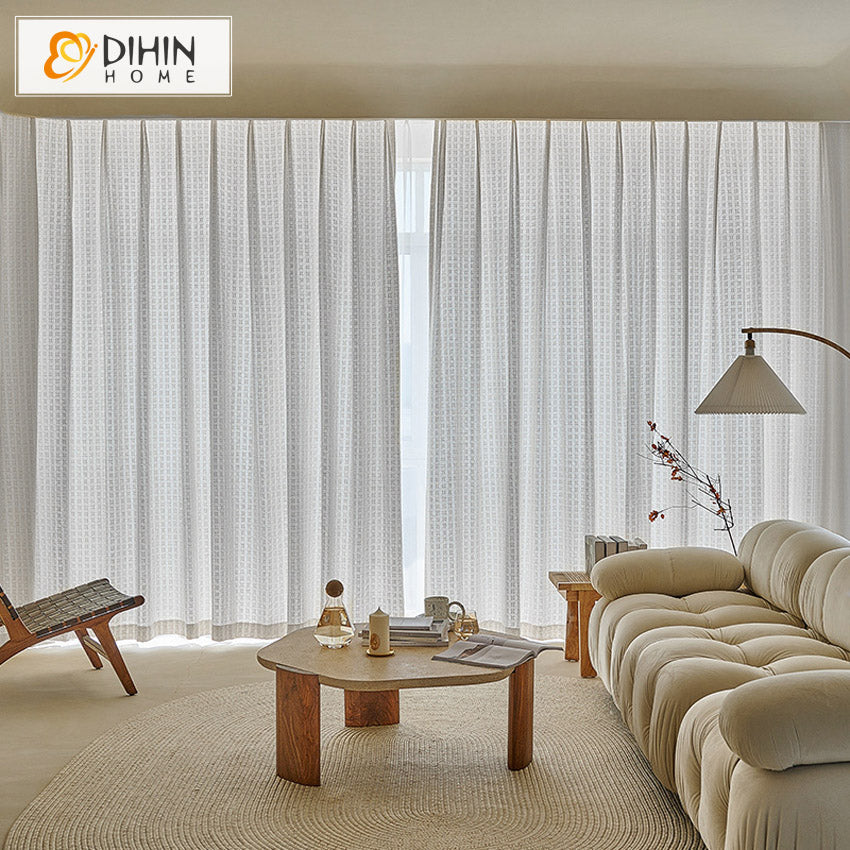 DIHINHOME Home Textile Sheer Curtain DIHIN HOME Modern Thickening Cotton Linen White Color,Grommet Window Sheer Curtain for Living Room ,52x63-inch,1 Panel