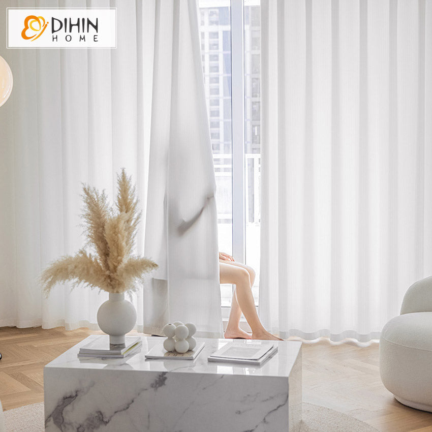 DIHIN HOME Modern Thickening White Sheer Curtain,Grommet Window Curtain for Living Room ,52x63-inch,1 Panel