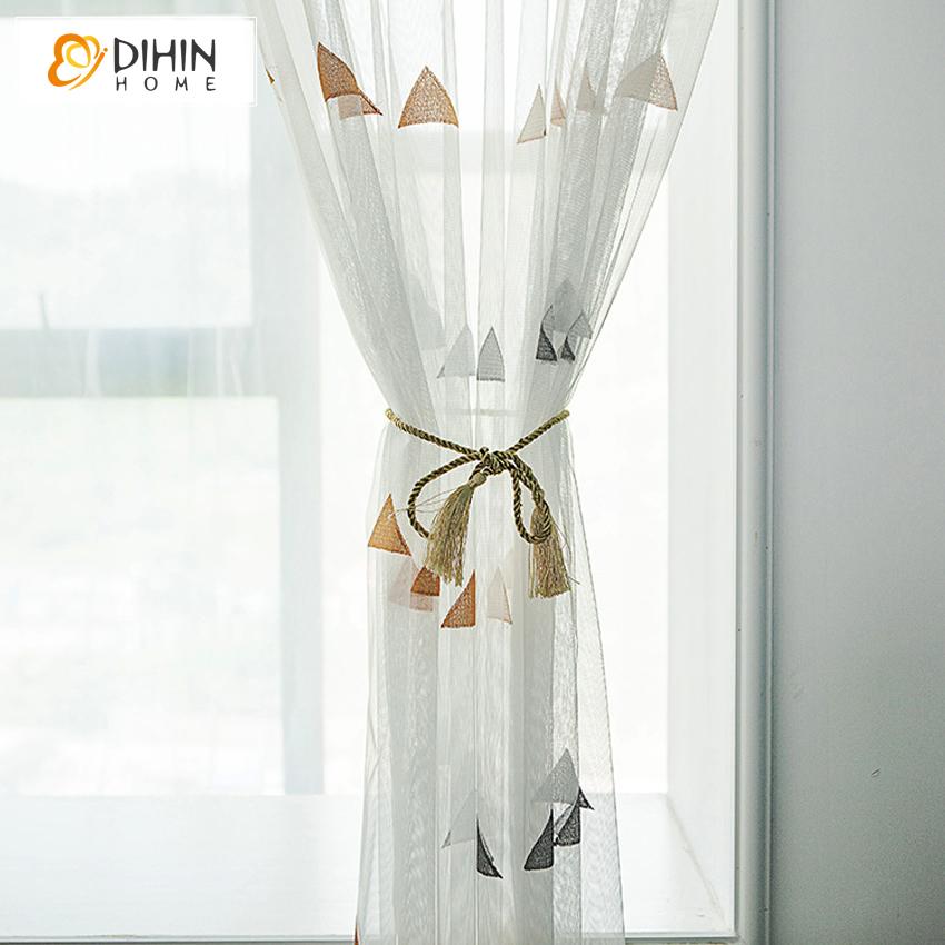 DIHIN HOME Modern Triangle Window Screening ,Sheer Curtain, Grommet Window Curtain for Living Room ,52x63-inch,1 Panel