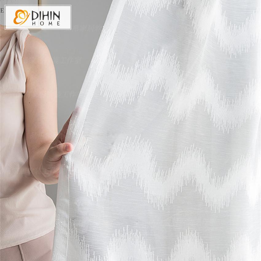 DIHINHOME Home Textile Sheer Curtain DIHIN HOME Modern Waves Pattern Cotton Linen Sheer Curtain, Grommet Window Curtain for Living Room ,52x63-inch,1 Panel