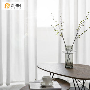 DIHINHOME Home Textile Sheer Curtain DIHIN HOME Modern White 3D Embroidered Sheer Curtain, Grommet Window Curtain for Living Room ,52x63-inch,1 Panel