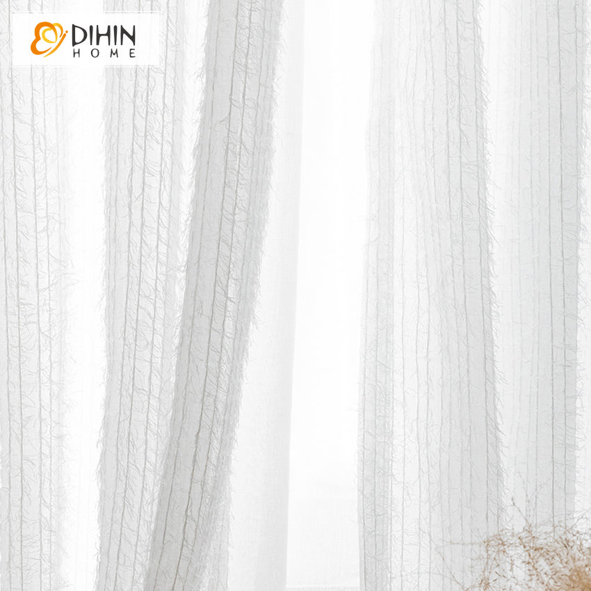 DIHINHOME Home Textile Sheer Curtain DIHIN HOME Modern White Bird's Nest Lace Pattern Sheer Curtains,Grommet Window Curtain for Living Room ,52x63-inch,1 Panel