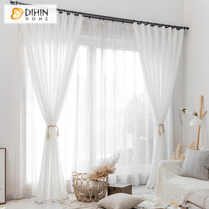 DIHINHOME Home Textile Sheer Curtain DIHIN HOME Modern White Bird's Nest Lace Pattern Sheer Curtains,Grommet Window Curtain for Living Room ,52x63-inch,1 Panel