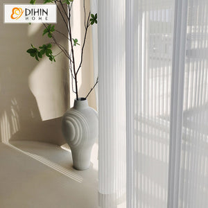 DIHIN HOME Modern White Color Fashion Striped Sheer Curtains,Grommet Window Curtain for Living Room,52x63-inch,1 Panel