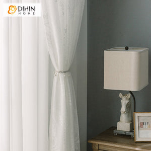 DIHINHOME Home Textile Sheer Curtain DIHIN HOME Modern White Color Jacquard Sheer Curtains,Grommet Window Curtain for Living Room,52x63-inch,1 Panel