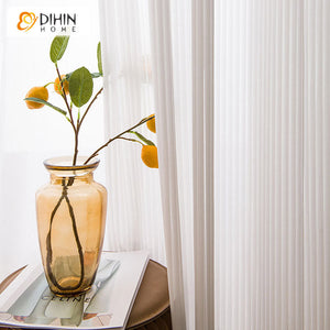 DIHINHOME Home Textile Sheer Curtain DIHIN HOME Modern White Color Striped,Sheer Curtain, Grommet Window Curtain for Living Room ,52x63-inch,1 Panel