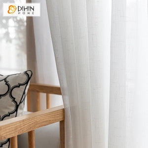 DIHINHOME Home Textile Sheer Curtain DIHIN HOME Modern White Day Curtain ,Sheer Curtain, Grommet Window Curtain for Living Room ,52x63-inch,1 Panel