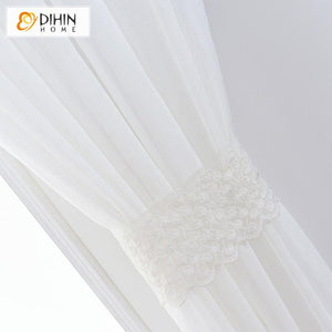 DIHIN HOME Modern White Delicate Touch Fashion Window Screening ,Sheer Curtain, Grommet Window Curtain for Living Room ,52x63-inch,1 Panel