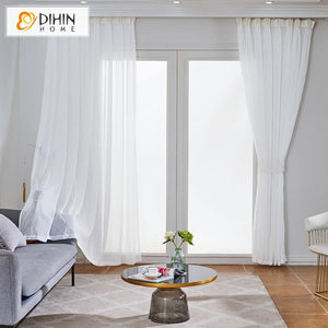 DIHIN HOME Modern White Delicate Touch Fashion Window Screening ,Sheer Curtain, Grommet Window Curtain for Living Room ,52x63-inch,1 Panel