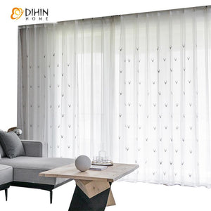 DIHIN HOME Modern White Embroidered Deer Head ,Sheer Curtain, Grommet Window Curtain for Living Room ,52x63-inch,1 Panel