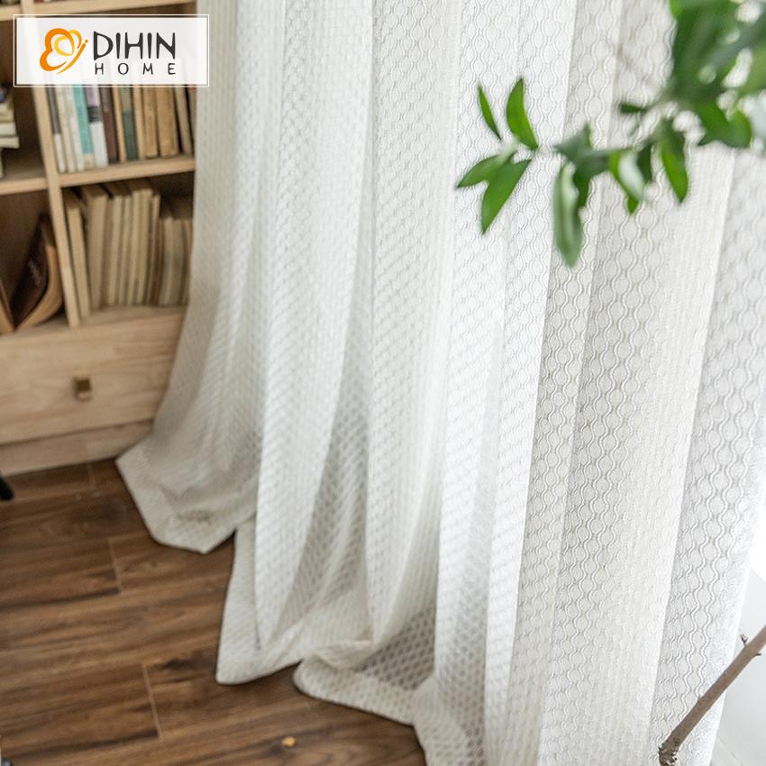 DIHINHOME Home Textile Sheer Curtain DIHIN HOME Modern White Geometric Sheer Curtain, Grommet Window Curtain for Living Room ,52x63-inch,1 Panel Roman Shades Window Curtains Curtains Window Blinds Curtains Drapes