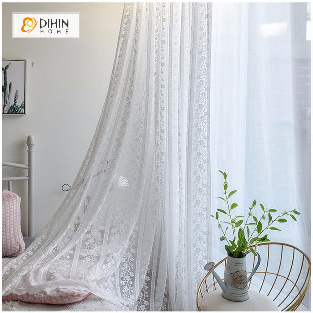 DIHINHOME Home Textile Sheer Curtain DIHIN HOME  Modern White Lace Window Screening ,Sheer Curtain,Blackout Grommet Window Curtain for Living Room ,52x63-inch,1 Panel