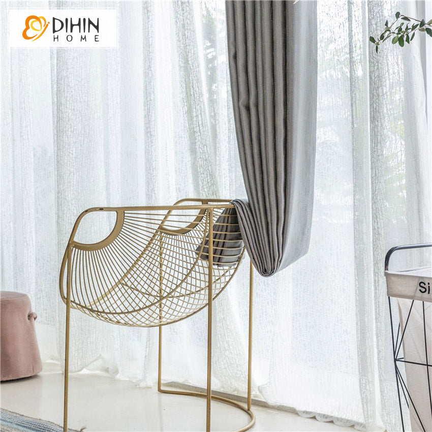 DIHIN HOME Modern White Mesh Jacquard Sheer Curtains,Grommet Window Curtain for Living Room,52x63-inch,1 Panel