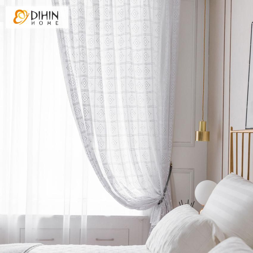 DIHIN HOME Modern White Sheer Curtain, Grommet Window Curtain for Living Room ,52x63-inch,1 Panel