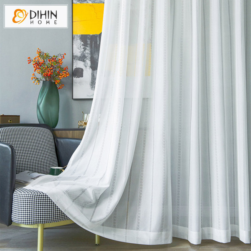 DIHINHOME Home Textile Sheer Curtain DIHIN HOME Modern White Sheer Curtain,Grommet Window Curtain for Living Room,52x63-inch,1 Panel