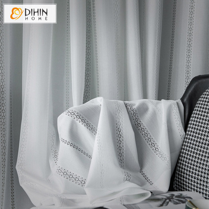 DIHINHOME Home Textile Sheer Curtain DIHIN HOME Modern White Sheer Curtain,Grommet Window Curtain for Living Room,52x63-inch,1 Panel
