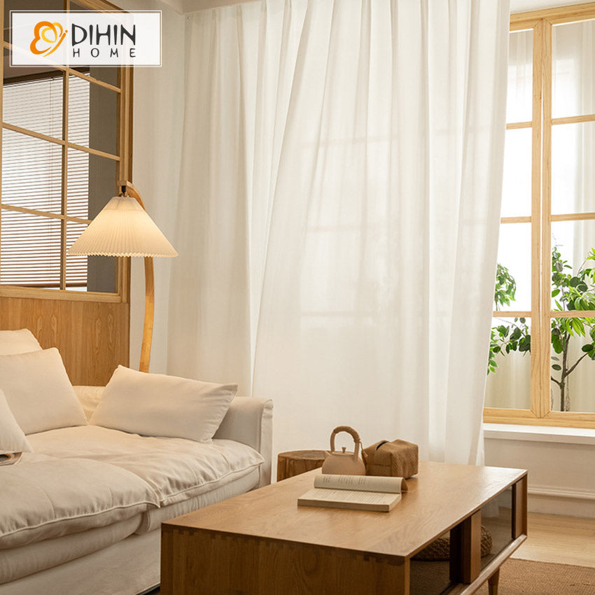 DIHINHOME Home Textile Sheer Curtain DIHIN HOME Modern White Sheer Curtains,Grommet Window Curtain for Living Room ,52x63-inch,1 Panel