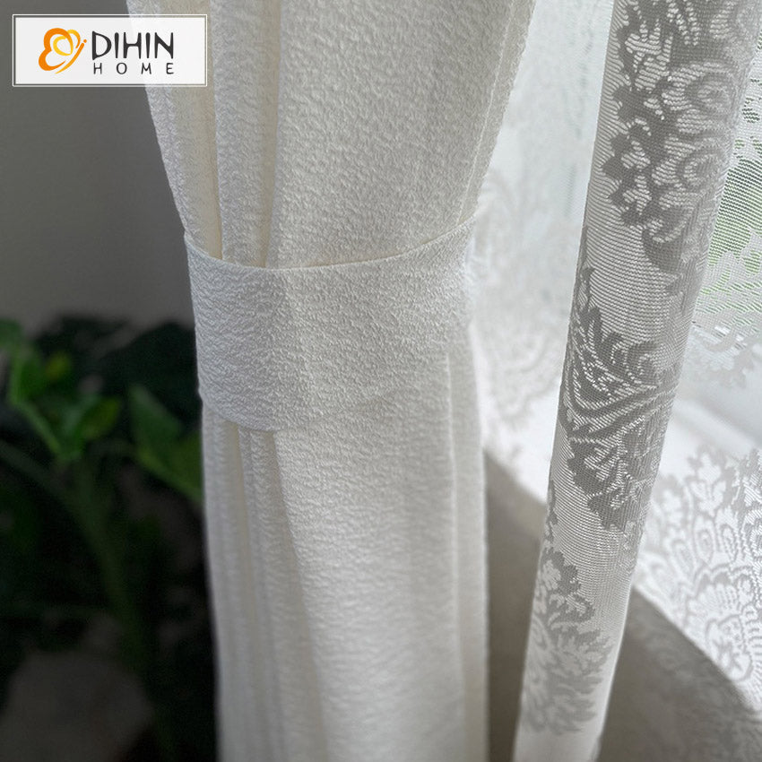 DIHINHOME Home Textile Sheer Curtain DIHIN HOME Modern White Snowflake Folds Sheer Curtains,Grommet Window Curtain for Living Room ,52x63-inch,1 Panel