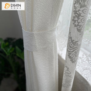 DIHINHOME Home Textile Sheer Curtain DIHIN HOME Modern White Snowflake Folds Sheer Curtains,Grommet Window Curtain for Living Room ,52x63-inch,1 Panel