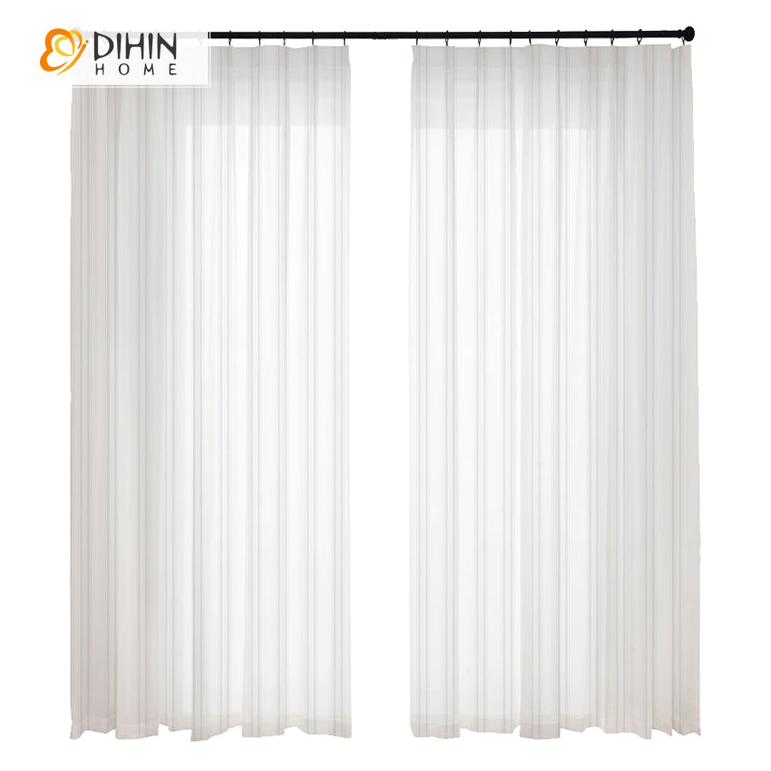 DIHINHOME Home Textile Sheer Curtain DIHIN HOME Modern White Striped Sheer Curtain,Grommet Window Curtain for Living Room ,52x63-inch,1 Panel