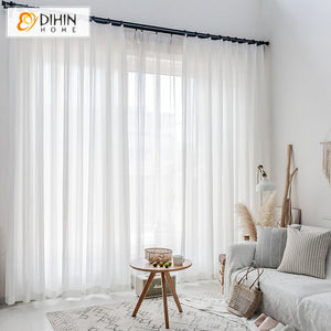 DIHINHOME Home Textile Sheer Curtain DIHIN HOME Modern White Striped Sheer Curtain,Grommet Window Curtain for Living Room ,52x63-inch,1 Panel
