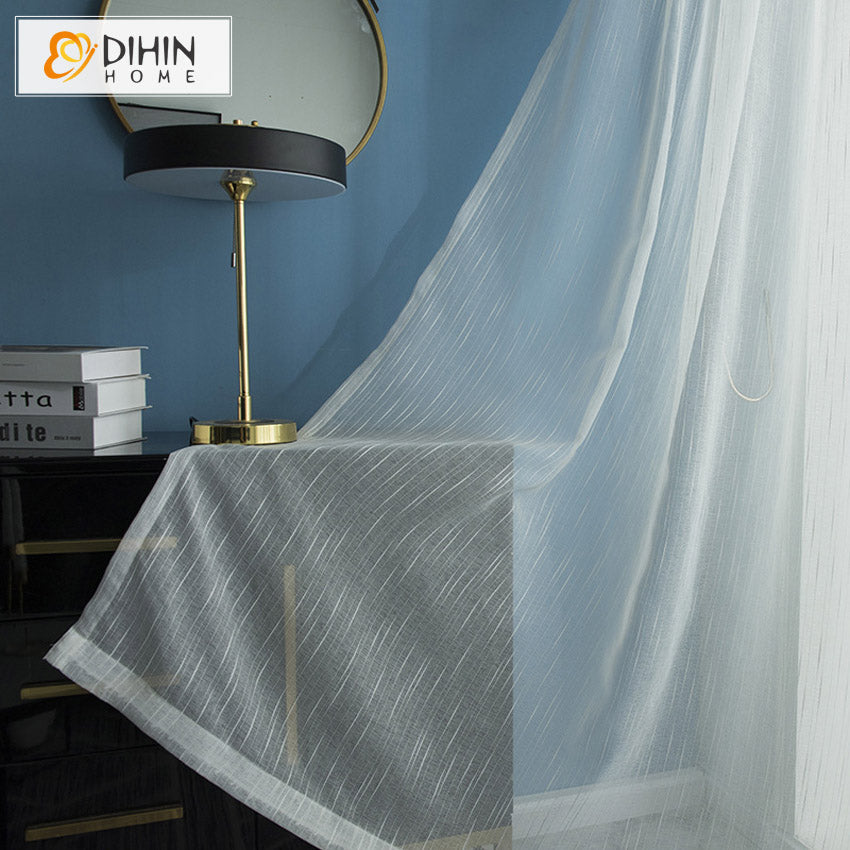 DIHINHOME Home Textile Sheer Curtain DIHIN HOME Modern White Striped Sheer Curtain, Grommet Window Curtain for Living Room ,52x63-inch,1 Panel