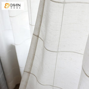 DIHIN HOME Modern White Striped Window Screening,Sheer Curtain, Grommet Window Curtain for Living Room ,52x63-inch,1 Panel