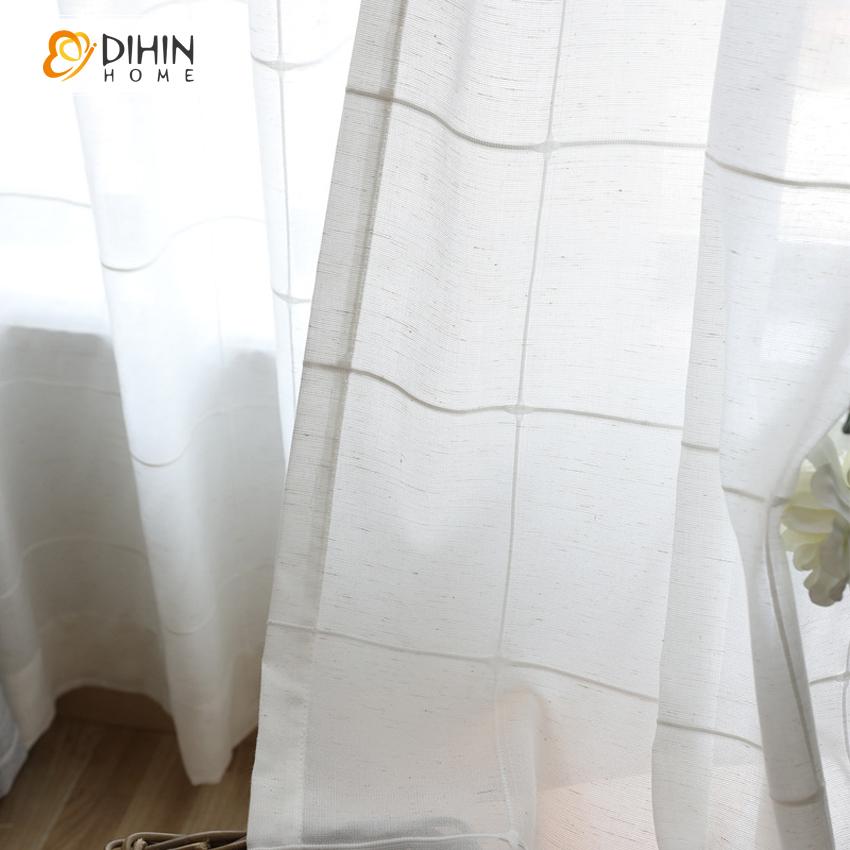 DIHIN HOME Modern White Striped Window Screening,Sheer Curtain, Grommet Window Curtain for Living Room ,52x63-inch,1 Panel