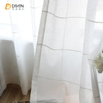 DIHIN HOME Modern White Striped Window Screening,Sheer Curtain, Grommet Window Curtain for Living Room ,52x63-inch,1 Panel