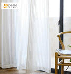 DIHIN HOME Modern White Strips Cotton Linen Curtains ,Sheer Curtain, Grommet Window Curtain for Living Room ,52x63-inch,1 Panel