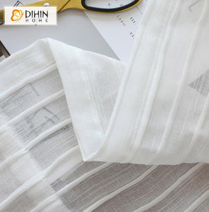 DIHIN HOME Modern White Strips Cotton Linen Curtains ,Sheer Curtain, Grommet Window Curtain for Living Room ,52x63-inch,1 Panel