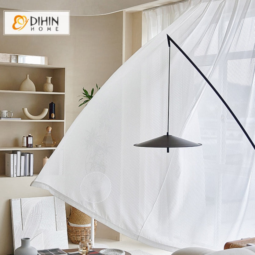 DIHINHOME Home Textile Sheer Curtain DIHIN HOME Modern White Strips Sheer Curtain, Grommet Window Curtain for Living Room ,52x63-inch,1 Panelriped