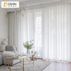 DIHIN HOME Modern White Waves Fashion Window Screening,Sheer Curtain, Grommet Window Curtain for Living Room ,52x63-inch,1 Panel
