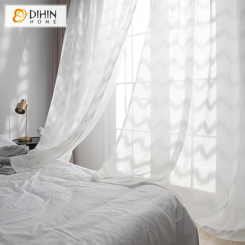 DIHIN HOME Modern White Waves Pattern Sheer Curtains,Grommet Window Curtain for Living Room ,52x63-inch,1 Panel