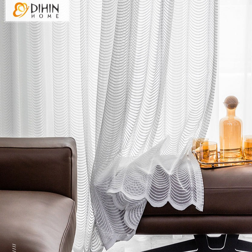 DIHINHOME Home Textile Sheer Curtain DIHIN HOME Modern White Waves Striped Sheer Curtain, Grommet Window Curtain for Living Room ,52x63-inch,1 Panelriped